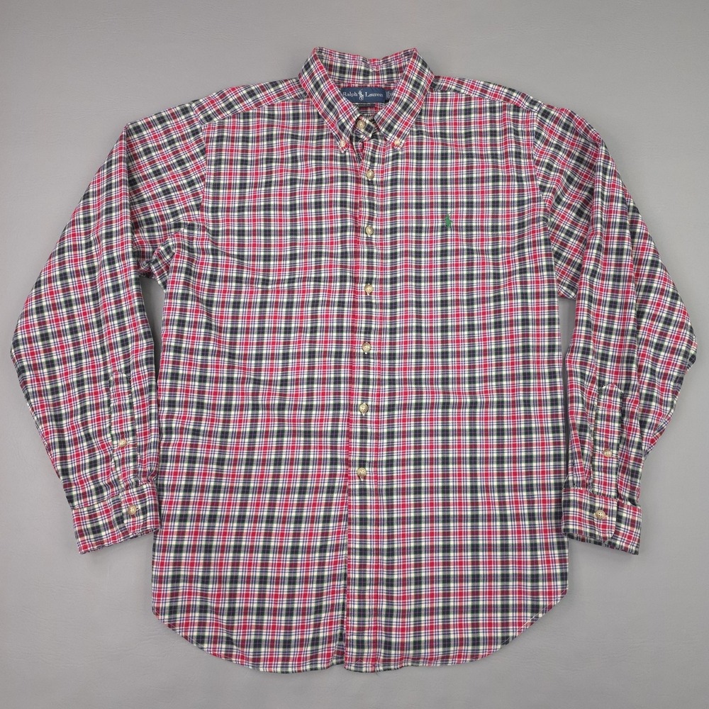 Ralph Lauren Shirt Mens 2XL Red Green Plaid Long Sleeve Button Down Classic Fit